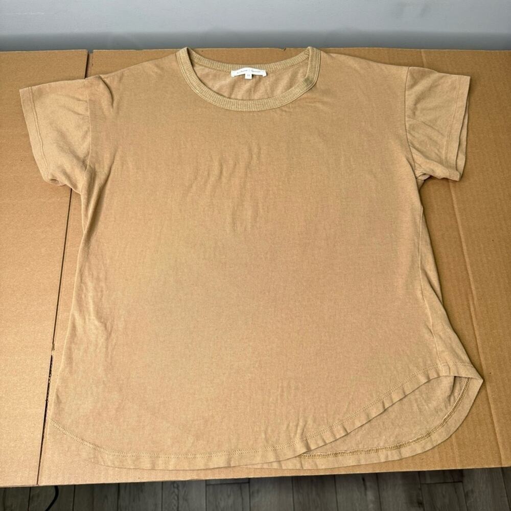 Bohme Minimalist Contemporary Cotton‎ Crew Neck Short Sleeve Top T-shirt Tan Med